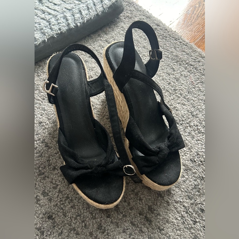 New black espadrille wedges